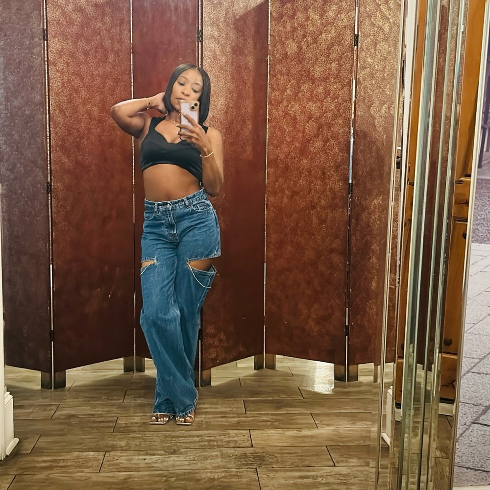 Zara denim rhinestone jeans